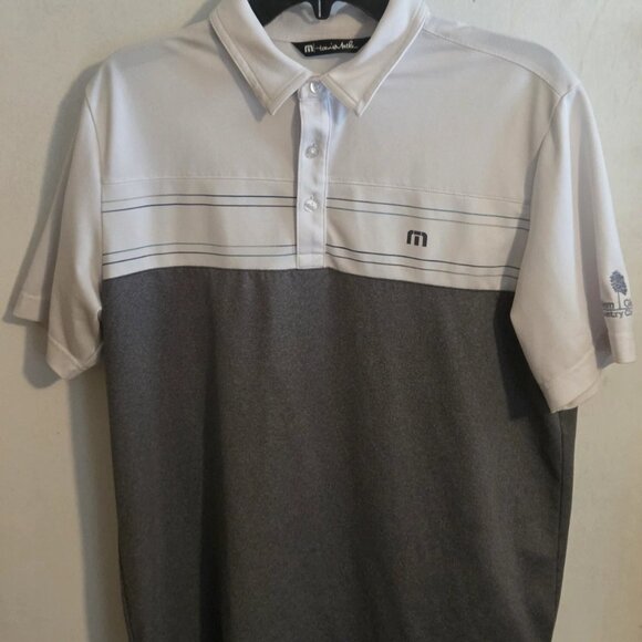 Travis Mathew Polo Medium Grey White Colorblock C.C. Logo Performance Golf Shirt - Picture 1 of 8